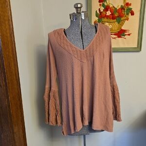 Free People Mauve Pink Bell Sleeve Top